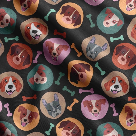 Soimoi Dog Printed, Cotton Fleece, Fabric by The Yard Sewing DIY Stretch Fabric 56 Inches Wide, WarmFabric for Hats, Coats, Gloves, Blankets, Black