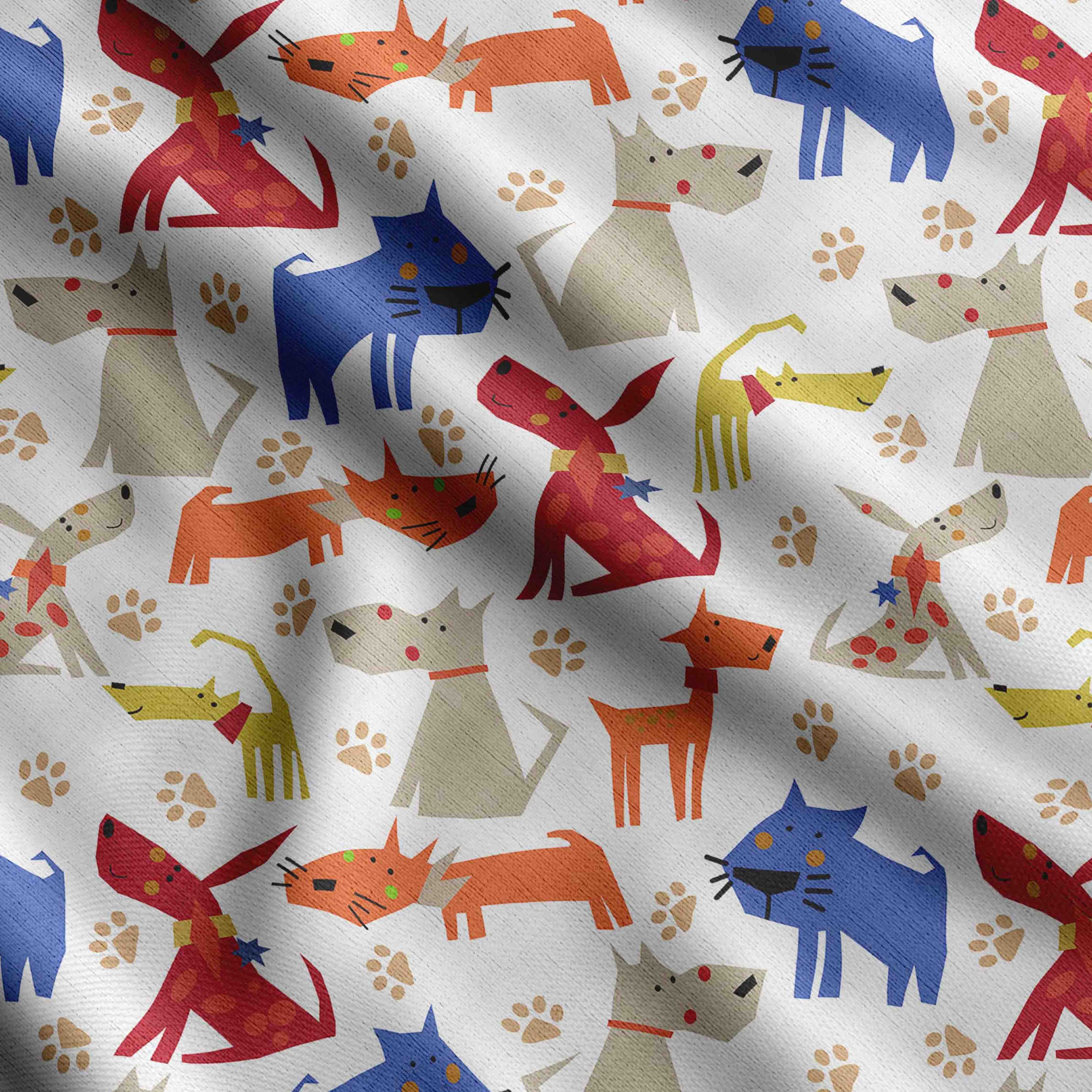 Image showcasing Soimoi Dog Printed, Cotton Satin Spandex, Sewing Fabric by The Yard 54 ...