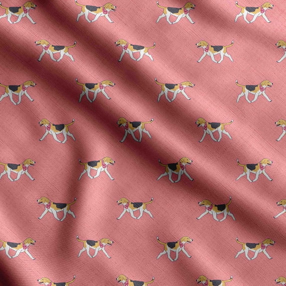 Soimoi Dog Printed, Japan Crepe SatinFabric, by The Yard 54 Inch Wide, Decorative Sewing Fabric for Dresses Kimonos Gowns, Pink