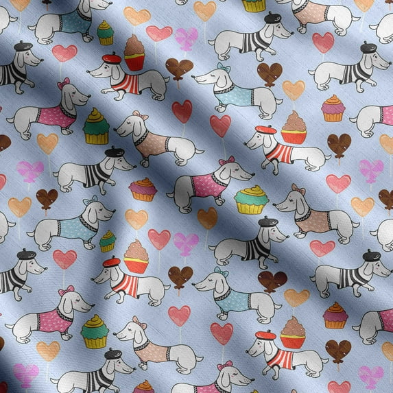 Soimoi Dog Printed, Japan Crepe SatinFabric, by The Yard 54 Inch Wide, Decorative Sewing Fabric for Dresses Kimonos Gowns, Sky Blue