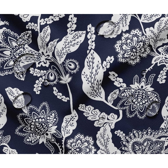 Soimoi Floral Design Waterproof Fabric | Outdoor Material By 2 Yard | Tear-Resistant, UV Safe | Great for Bags, Rainwear, Covers & Curtains, Awning Cover Cloth - Blue