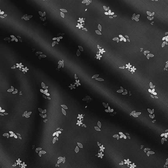 Soimoi Floral & Leave Printed, Cotton Fleece, Fabric by The Yard Sewing DIY Stretch Fabric 56 Inches Wide, WarmFabric for Hats, Coats, Gloves, Blankets, Black