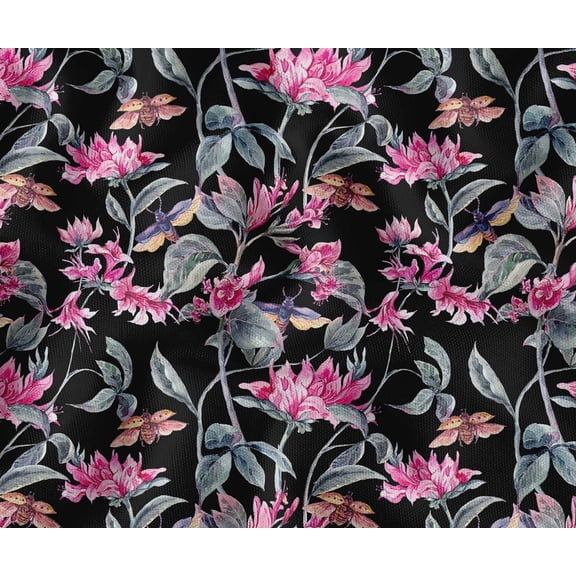 Soimoi Floral Pattern Outdoor Fabric By 2 Yard, 56" Wide Water-Resistant Upholstery Material for Chairs, Cushions & DIY Projects, Black