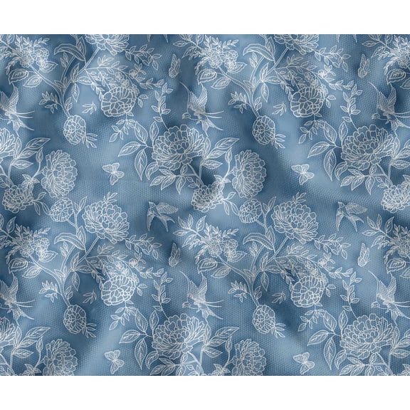 Soimoi Floral Pattern Outdoor Fabric by The Yard, 56" Wide Water-Resistant Upholstery Material for Chairs, Cushions & DIY Projects, Blue
