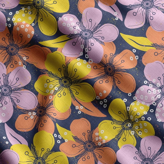 Soimoi Floral Print,Cotton Cambric Quilting Fabric Sold by The Yard- 42 Inch Wide Medium Weight Cotton Fabric SewingSupplies -Blue