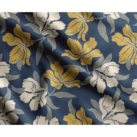 Soimoi Floral Print,Cotton Poplin, Sewing Fabric Sold by The Yard 42 Inch Wide,Sewing Craft Quilting/Quilt Making Fabric, Blue & Beige