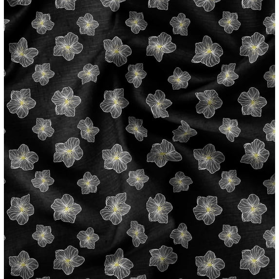 Soimoi Floral Print,Cotton Poplin, Sewing Fabric Sold by The Yard 42 Inch Wide,Sewing Craft Quilting/Quilt Making Fabric, White & Black