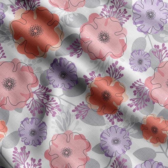 Soimoi Floral Print, Poly Taffeta Fabric Decor Sewing Fabric By The Yard- 56 Inch WideDecorative Fabric For Outdoor Upholstery, Umbrellas And Home Accents-Purple