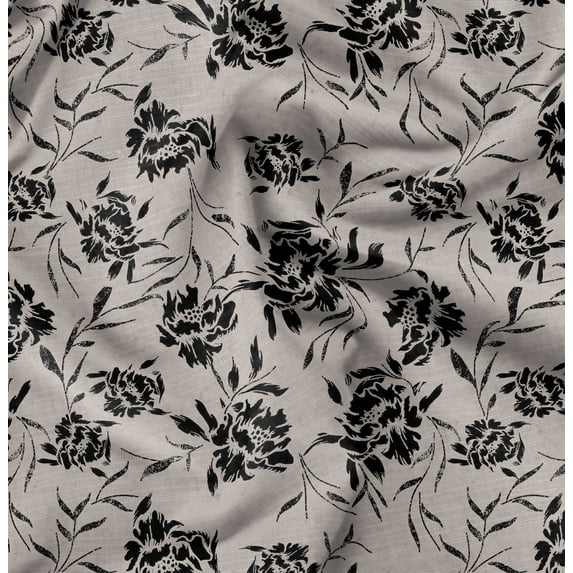 Soimoi Floral Print, Silk Fabric, Decor Sewing Fabric by The Yard 42 Inch Wide,Decorative Fabric for Shirts Suits Ties, Beige