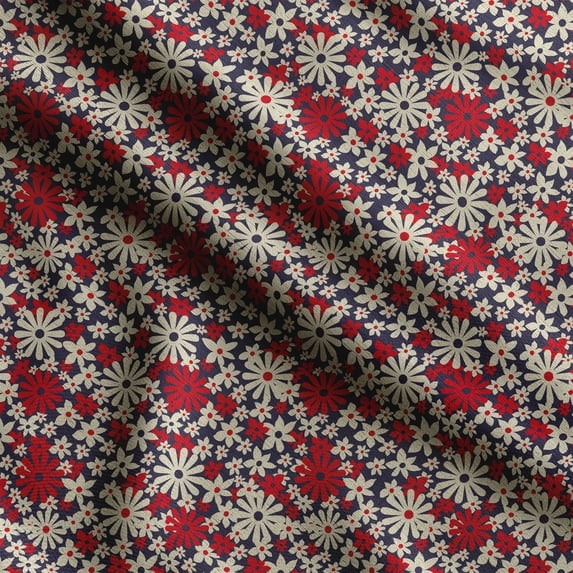 Soimoi Floral Print, Silk Fabric, Decor Sewing Fabric by The Yard 42 Inch Wide,Decorative Fabric for Shirts Suits Ties, Blue & Red
