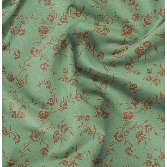 Soimoi Floral Print, Silk Fabric, Decor Sewing Fabric by The Yard 42 Inch Wide,Decorative Fabric for Shirts Suits Ties, Green & Orange