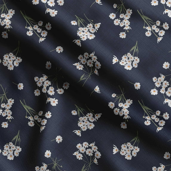 Soimoi Floral Print, Silk Fabric, Decor Sewing Fabric by The Yard 42 Inch Wide,Decorative Fabric for Shirts Suits Ties, Navy Blue