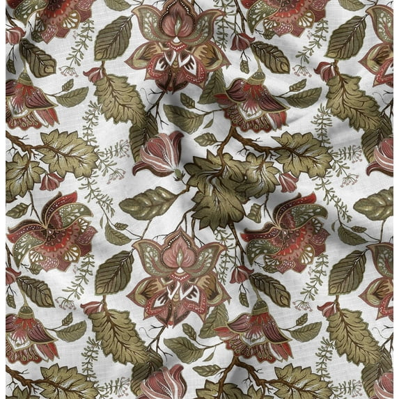 Soimoi Floral Print, Silk Fabric, Decor Sewing Fabric by The Yard 42 Inch Wide,Decorative Fabric for Shirts Suits Ties, White & Green