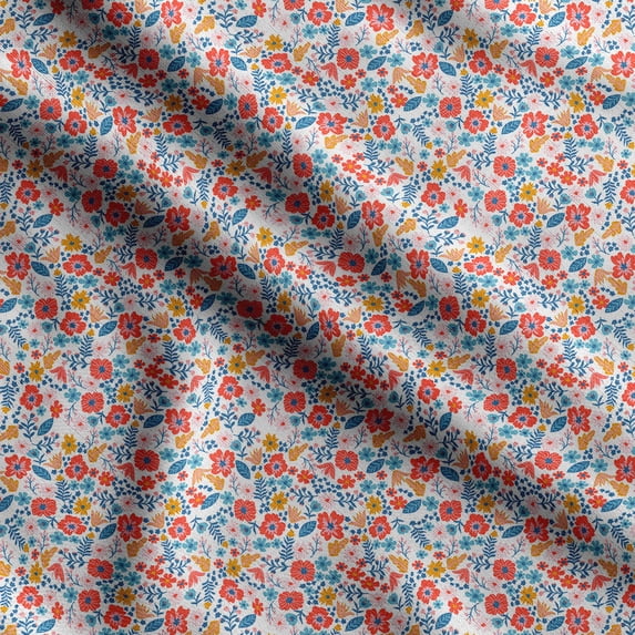 Soimoi Floral Print, Silk Fabric, Decor Sewing Fabric by The Yard 42 Inch Wide,Decorative Fabric for Shirts Suits Ties, White