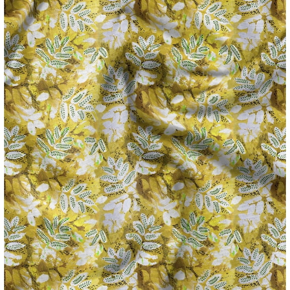 Soimoi Floral Print, Silk Fabric, Decor Sewing Fabric by The Yard 42 Inch Wide,Decorative Fabric for Shirts Suits Ties, Yellow