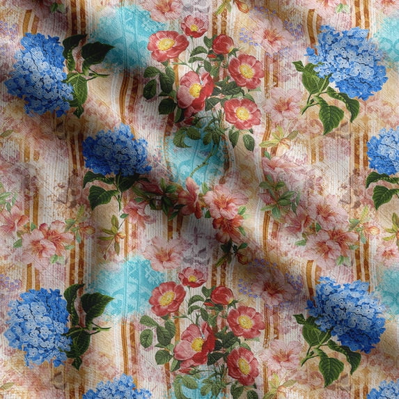 Soimoi Floral Print, Velvet Fabric, Decor Sewing Fabric by The Yard 54 Inch Wide,Decorative Fabric for Upholstery and Home Accents, Brown & Blue