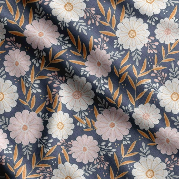 Soimoi Floral Printed, Cotton Fleece Fabric By The Yard- Sewing DIY Stretch Fabric 56 Inches Wide WarmFabric For Hats, Coats, Gloves, Blankets-Blue