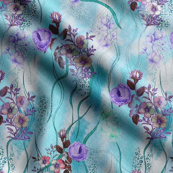 Soimoi Floral Printed,Cuddle Minky Fabric, Sewing Fabric by The Yard 56 Inch Wide,Decorative Plush Soft Fabric, Baby Garments, Toys and Blankets, Light Blue