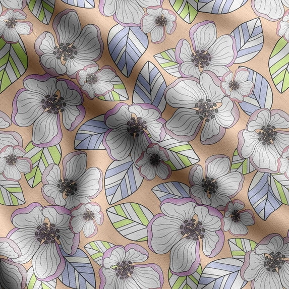 Soimoi Floral Printed, Japan Crepe SatinFabric By The Yard-54 Inch WideDecorative Sewing Fabric For Dresses, Kimonos, Gowns-Orange