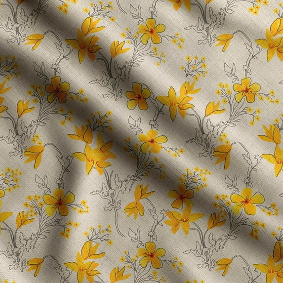 Soimoi Floral Printed, Japan Crepe SatinFabric, by The Yard 54 Inch Wide, Decorative Sewing Fabric for Dresses Kimonos Gowns, Cream