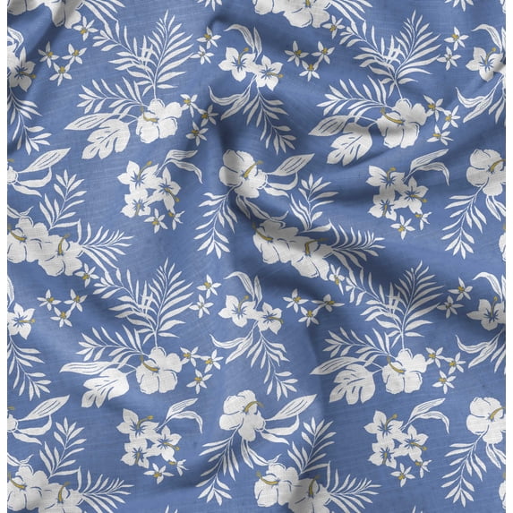 Soimoi Floral Printed, Japan Crepe SatinFabric, by The Yard 54 Inch Wide, Decorative Sewing Fabric for Dresses Kimonos Gowns, Medium Blue