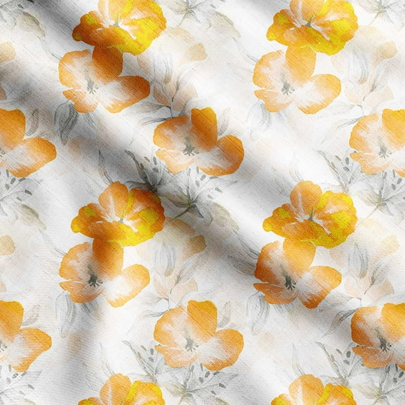 Soimoi Floral Printed, Japan Crepe SatinFabric, by The Yard 54 Inch Wide, Decorative Sewing Fabric for Dresses Kimonos Gowns, Orange