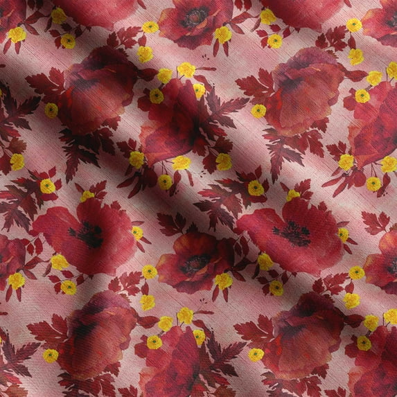 Soimoi Floral Printed, Poly Canvas Fabric, Decor Sewing Fabric by The Yard 56 Inch Wide,Decorative Fabric for Curtains Tote Bags, Red
