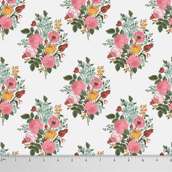 Soimoi Floral Printed Pure Silk 20 GSM Fabric 44 Inches Wide Material Supply By The Yard - White