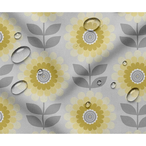 Soimoi Floral Theme Waterproof Fabric | Outdoor Material by 5 Yard | Tear-Resistant, UV Safe | Great for Bags, Rainwear, Covers & Curtains, Awning Cover Cloth - Ochre