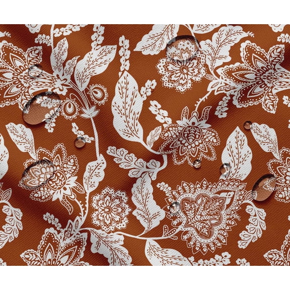 Soimoi Floral Theme Waterproof Fabric | Outdoor Material by 5 Yard | Tear-Resistant, UV Safe | Great for Bags, Rainwear, Covers & Curtains, Awning Cover Cloth - Orange