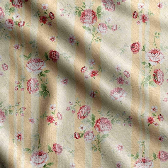 Soimoi Floral Vintage Print Poly Taffeta Fabric Decor Sewing Fabric By The Yard 56 Inch Wide Decorative Fabric For Outdoor Upholstery Umbrellas And Home Accents Yellow