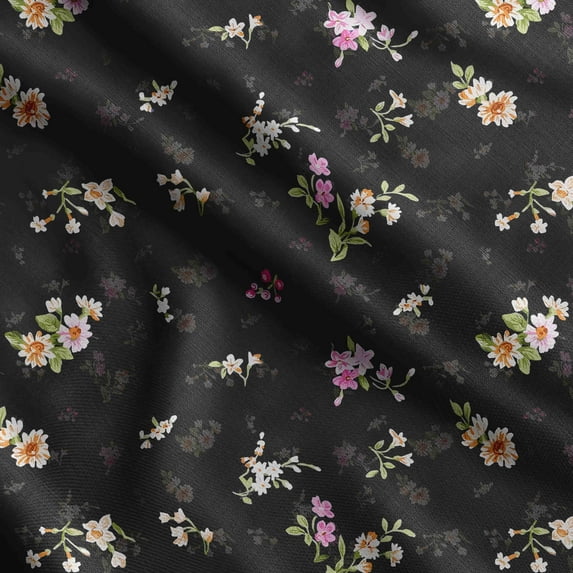 Soimoi Floral Vintage Print, Silk Fabric, Decor Sewing Fabric By The Yard 42 Inch Wide,Decorative Fabric For Shirts, Suits, Ties, Black
