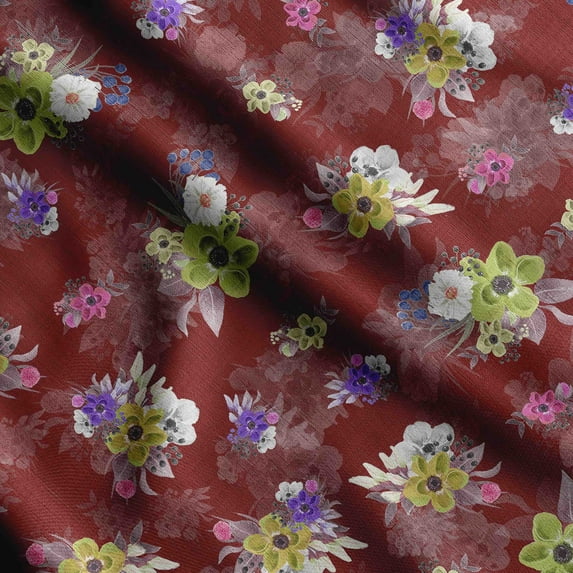 Soimoi Floral Vintage Print Silk Fabric Decor Sewing Fabric By The Yard 42 Inch WideDecorative Fabric For Shirts Suits Ties Red