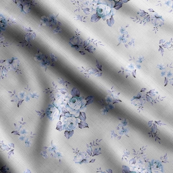 Soimoi Floral Vintage Printed Cotton Fleece Fabric By The Yard Sewing DIY Stretch Fabric 56 Inches Wide WarmFabric For Hats Coats Gloves Blankets Blue