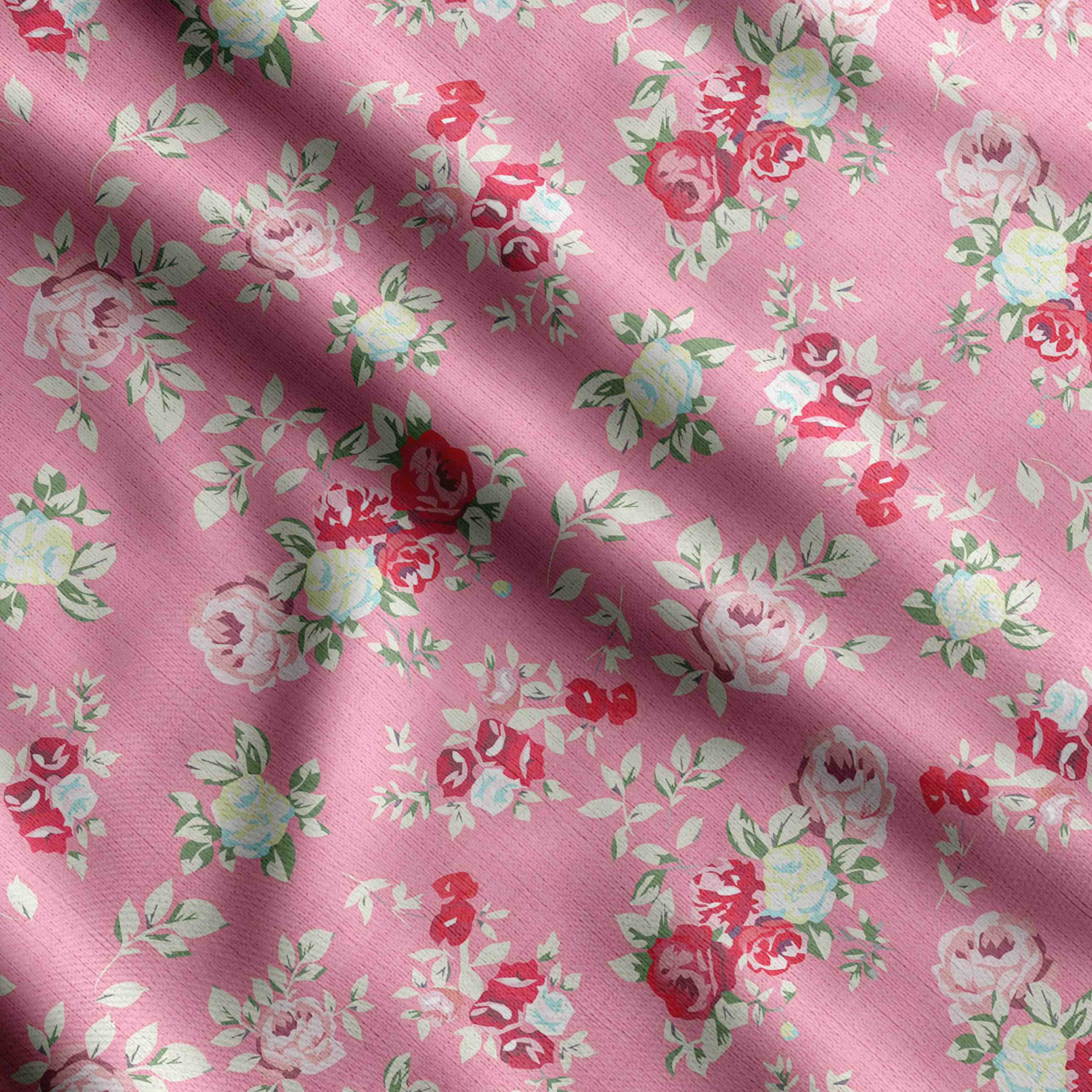 Soimoi Pink Cotton Canvas Fabric | Cute Dog Print Fabric By The Yard, 44 Inches Wide