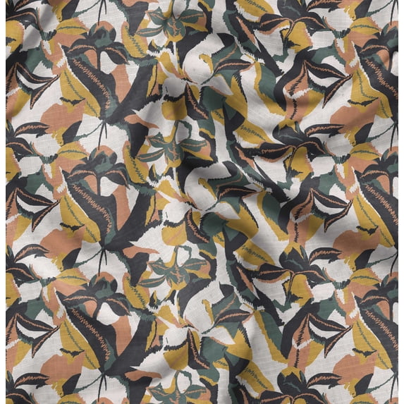 Soimoi Florals Print,Cotton Cambric, Quilting Fabric Sold by The Yard 42 Inch Wide, Medium Weight Cotton Fabric, SewingSupplies, White & Yellow