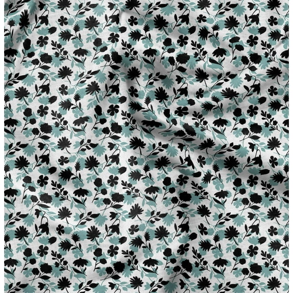 Soimoi Florals Print,Cotton Poplin, Sewing Fabric Sold by The Yard 42 Inch Wide,Sewing Craft Quilting/Quilt Making Fabric, Black, White & Blue