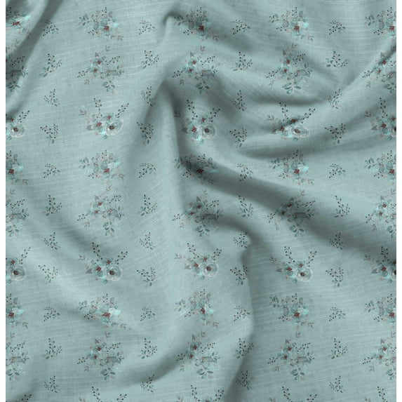 Soimoi Florals Print, Poly Taffeta Fabric, Decor Sewing Fabric by The Yard 56 Inch Wide, Decorative Fabric for Outdoor Upholstery, Umbrellas and Home Accents, Dusty Teal Blue