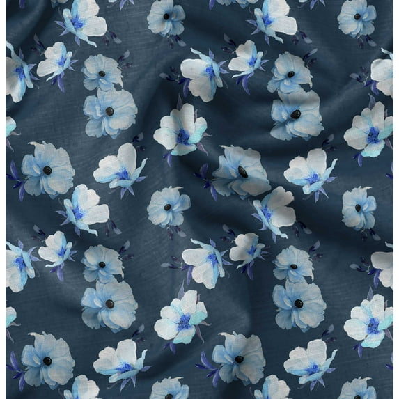 Soimoi Florals Print, Poly Taffeta Fabric, Decor Sewing Fabric by The Yard 56 Inch Wide, Decorative Fabric for Outdoor Upholstery, Umbrellas and Home Accents, Teal Blue