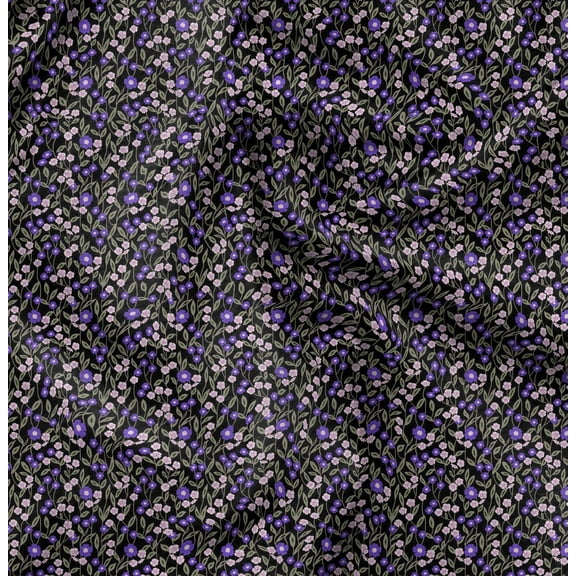 Soimoi Florals Print, Silk Fabric, Decor Sewing Fabric by The Yard 42 Inch Wide,Decorative Fabric for Shirts Suits Ties, Black & Purple