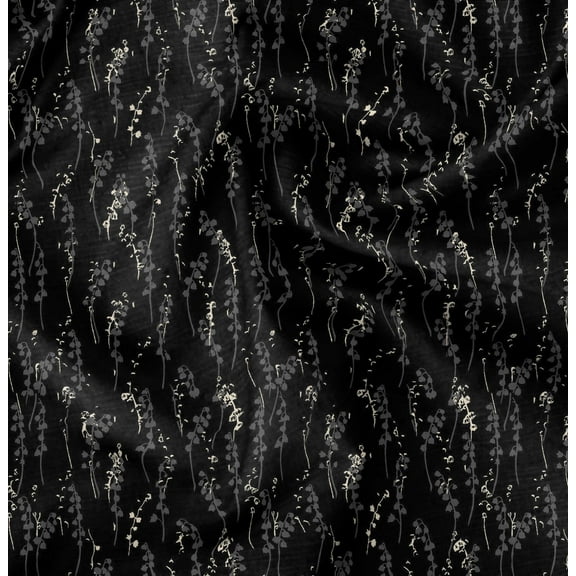 Soimoi Florals Print, Silk Fabric, Decor Sewing Fabric by The Yard 42 Inch Wide,Decorative Fabric for Shirts Suits Ties, Black