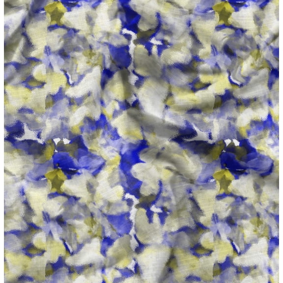 Soimoi Florals Print, Silk Fabric, Decor Sewing Fabric by The Yard 42 Inch Wide,Decorative Fabric for Shirts Suits Ties, Blue & Yellow