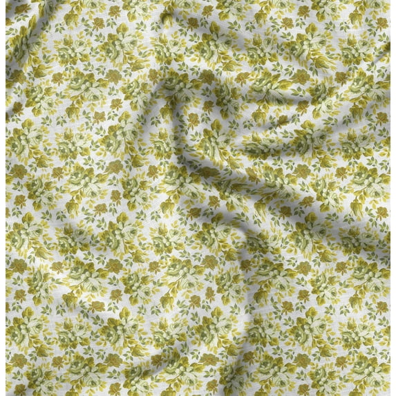 Soimoi Florals Print, Silk Fabric, Decor Sewing Fabric by The Yard 42 Inch Wide,Decorative Fabric for Shirts Suits Ties, Lime Green