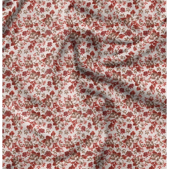 Soimoi Florals Print, Silk Fabric, Decor Sewing Fabric by The Yard 42 Inch Wide,Decorative Fabric for Shirts Suits Ties, Red