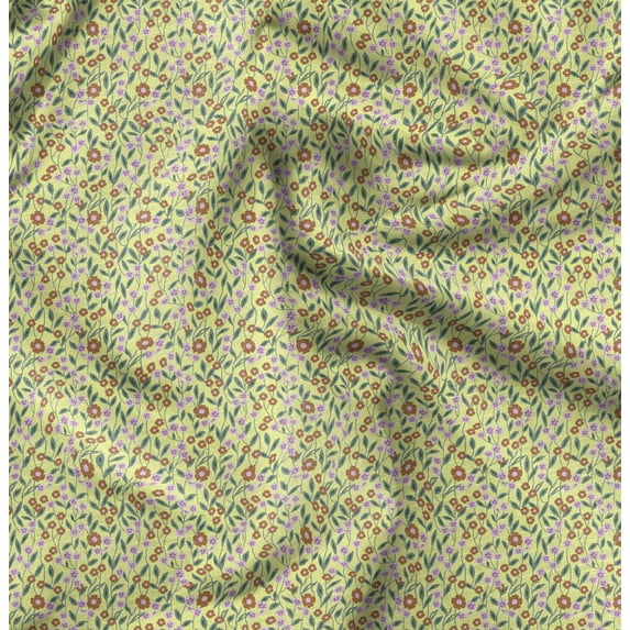Soimoi Florals Print, Silk Fabric, Decor Sewing Fabric by The Yard 42 Inch Wide,Decorative Fabric for Shirts Suits Ties, Yellow