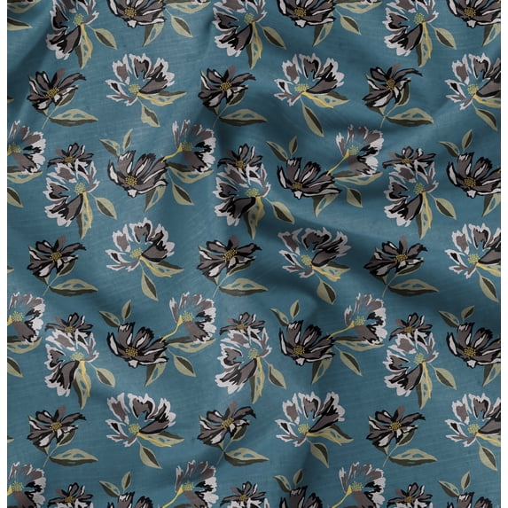 Soimoi Florals Print, Velvet Fabric, Decor Sewing Fabric by The Yard 54 Inch Wide,Decorative Fabric for Upholstery and Home Accents, Teal Blue