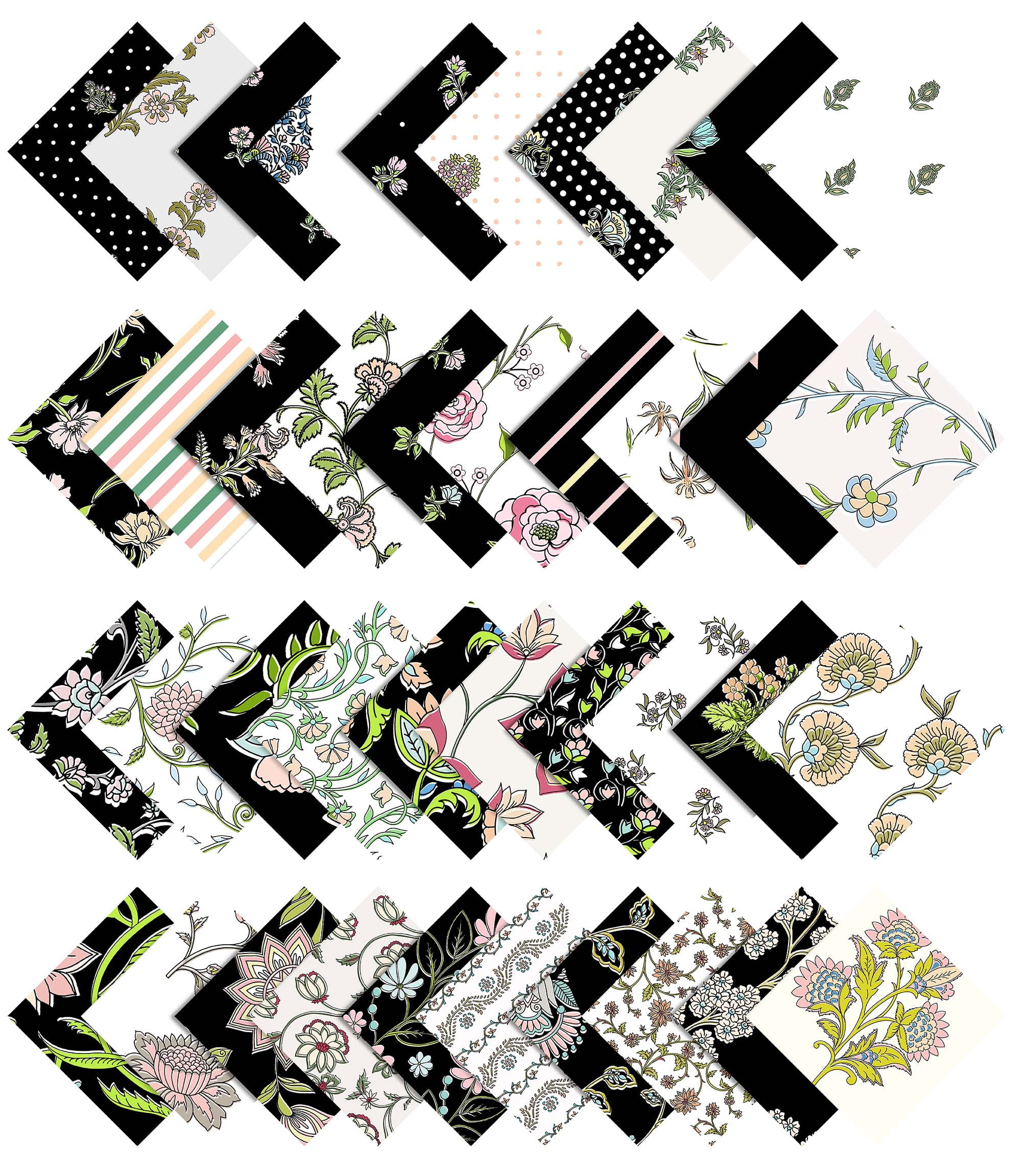 Soimoi Florals Print&nbsp;Precut 10-inch Cotton&nbsp;Fabric&nbsp;Quilting&nbsp;Squares&nbsp;Charm Pack DIY Patchwork Sewing Craft-Black