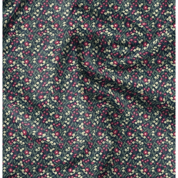 Soimoi Florals Printed, Cotton Satin Spandex, Sewing Fabric by The Yard 54 Inch Wide, Decorative Fabric for Dresses and Home Accents, Teal Green & Pink