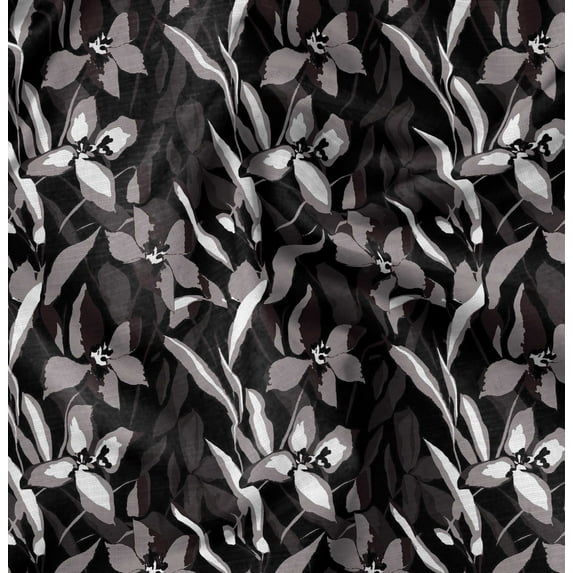 Soimoi Florals Printed, Cotton Satin Spandex, Sewing Fabric by The Yard 54 Inch Wide, Decorative Fabric for Dresses and Home Accents, Black & Maroon