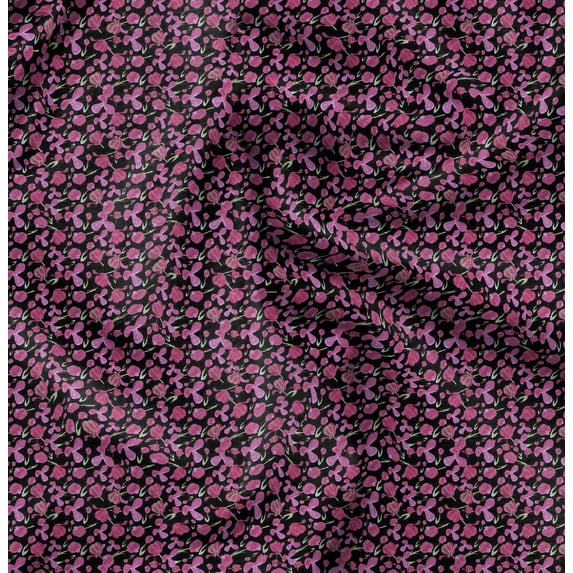 Soimoi Florals Printed, Cotton Satin Spandex, Sewing Fabric by The Yard 54 Inch Wide, Decorative Fabric for Dresses and Home Accents, Black & Pink